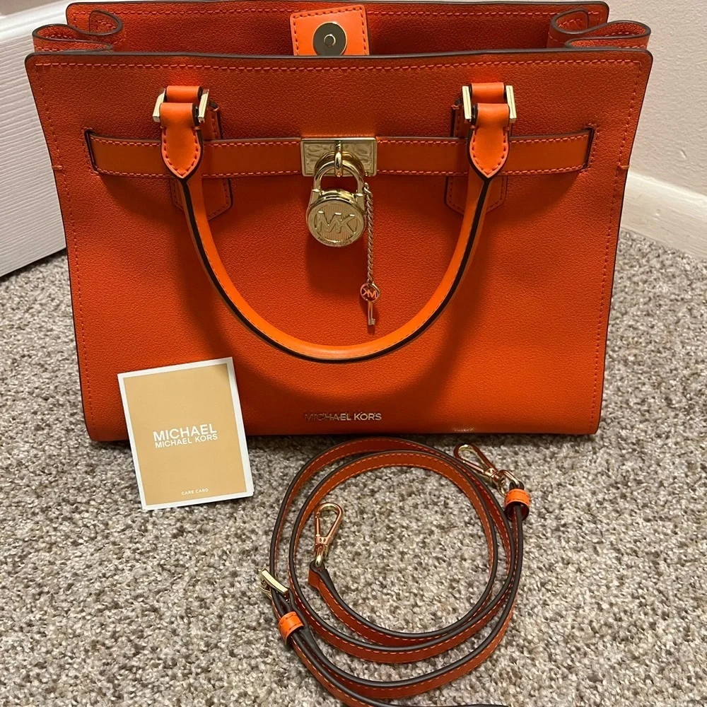 Michael Kors Orange Leather Satchel with Gold-Tone Hardware